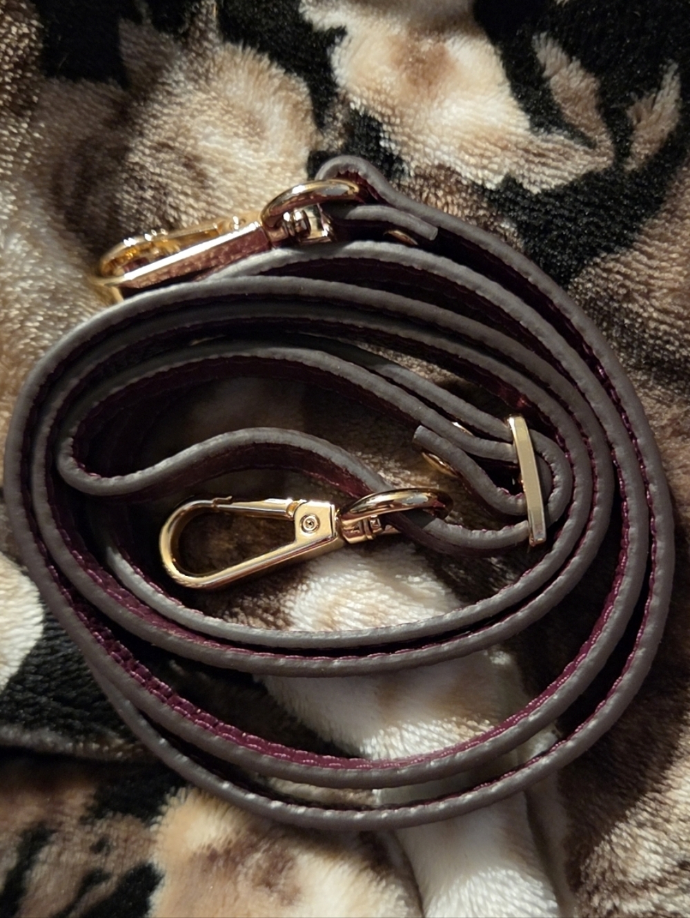 Leather Crossbody Strap in Plum with Gold Hardware
